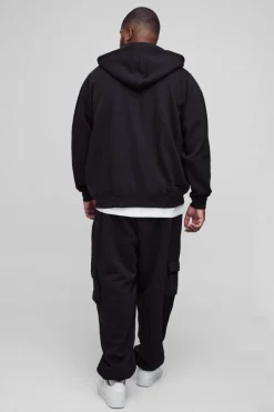 Discount boohooMAN 330GSM Plus Oversized Cargo Jogger In black