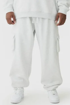 Hot boohooMAN 330GSM Plus Oversized Fit Cargo Jogger In grey marl