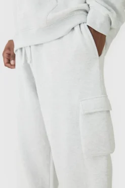 Hot boohooMAN 330GSM Plus Oversized Fit Cargo Jogger In grey marl