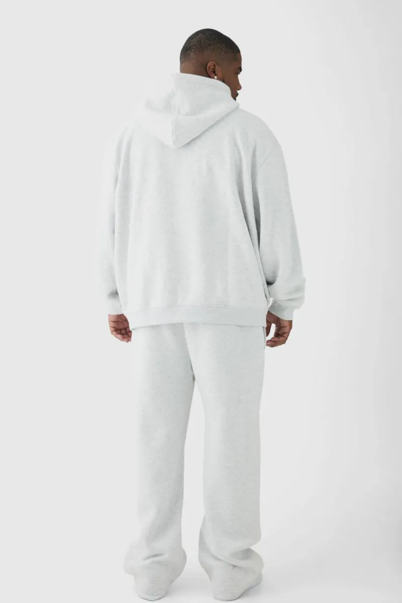 Clearance boohooMAN 330GSM Plus Oversized Fit Zip Through Hoodie in grey marl