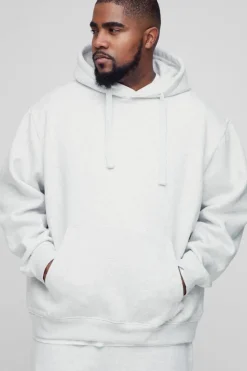 Sale boohooMAN 330GSM Plus Oversized Hoodie in grey marl