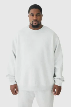 Clearance boohooMAN 330GSM Plus Oversized Sweatshirt In grey marl
