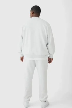 Best Sale boohooMAN 330GSM Plus Regular Fit Crew Neck Sweatshirt In grey marl