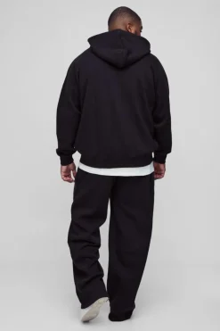 Discount boohooMAN 330GSM Plus Regular Fit Zip Through Hoodie in black