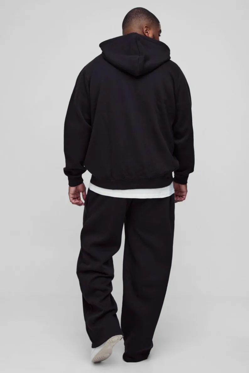 Discount boohooMAN 330GSM Plus Regular Fit Zip Through Hoodie in black