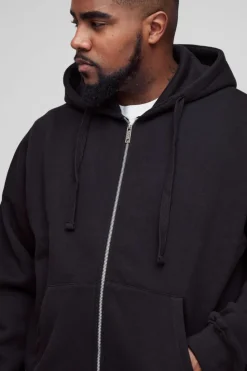 Discount boohooMAN 330GSM Plus Regular Fit Zip Through Hoodie in black