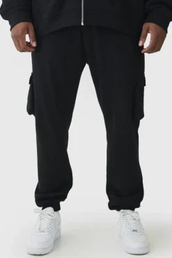 Online boohooMAN 330GSM Plus Skinny Fit Cargo Jogger In black