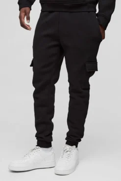 Sale boohooMAN 330GSM Skinny Basic Cargo Jogger black