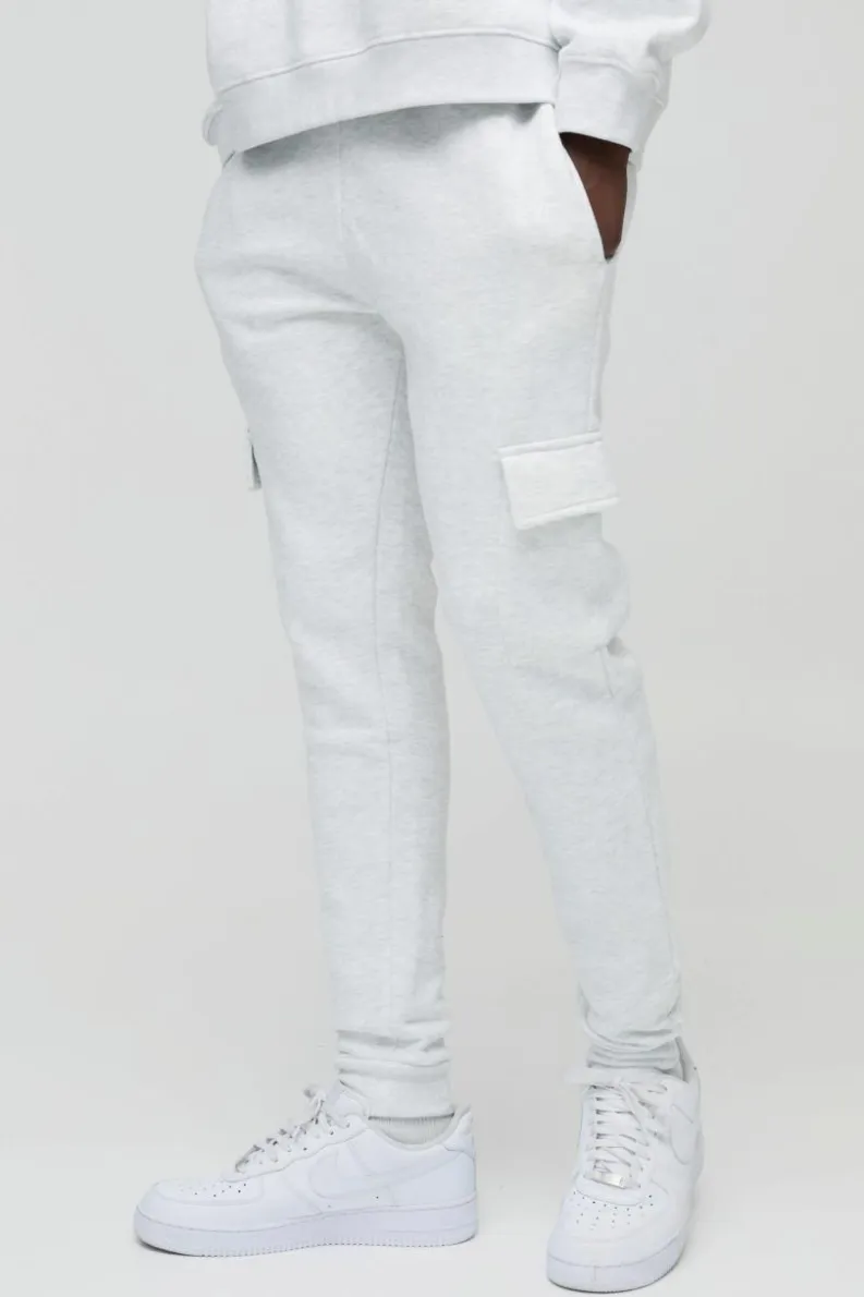Cheap boohooMAN 330GSM Skinny Basic Cargo Jogger grey marl