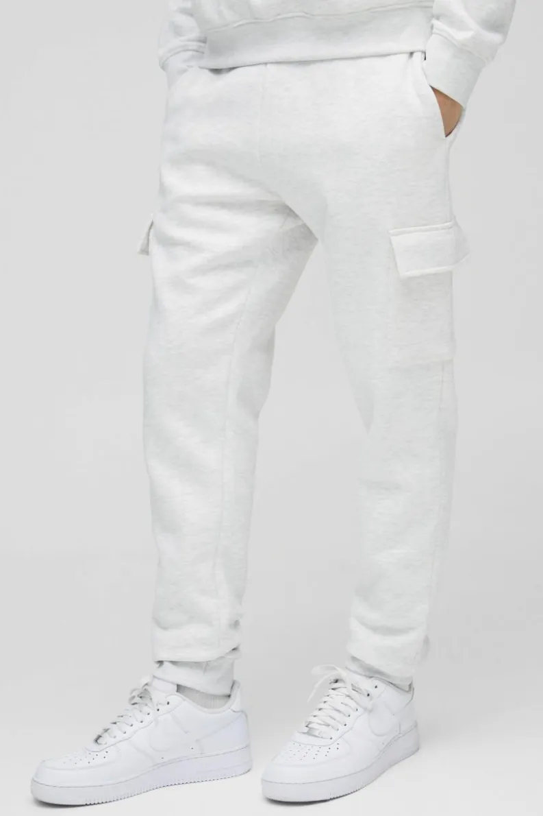 Hot boohooMAN 330GSM Slim Fit Basic Cargo Jogger grey marl