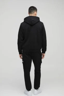 Clearance boohooMAN 330GSM Slim Fit BM Signature Label Cargo Jogger black