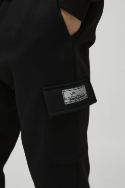 Clearance boohooMAN 330GSM Slim Fit BM Signature Label Cargo Jogger black