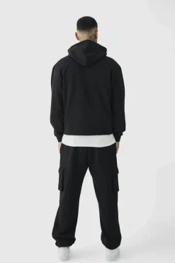 Sale boohooMAN 330GSM Tall Oversized Cargo Jogger In black