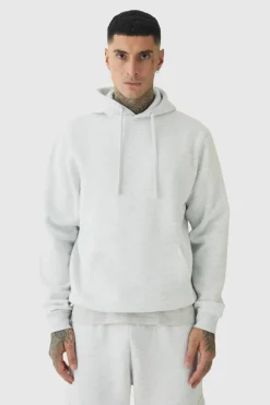 New boohooMAN 330GSM Tall Regular Fit Hoodie in grey marl