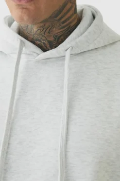 New boohooMAN 330GSM Tall Regular Fit Hoodie in grey marl