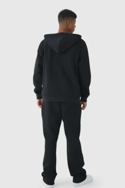 Store boohooMAN 330GSM Tall Regular Fit Zip Through Hoodie in black