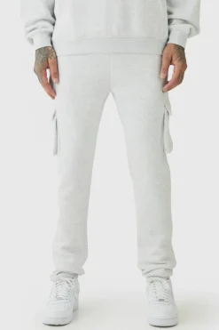 Clearance boohooMAN 330GSM Tall Skinny Fit Cargo Jogger In grey marl