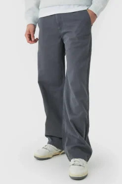 Fashion boohooMAN Half Elasticated Waist Baggy Chino Trousers charcoal