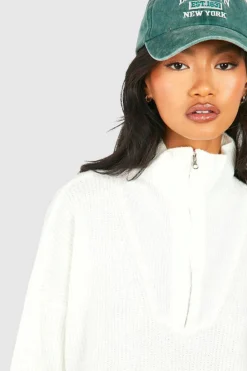Best Sale boohoo Half Zip Funnel Neck And Wide Leg Trouser Knitted Tracksuit cream