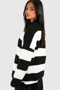 Cheap boohoo Half Zip Soft Knit Stripe Jumper black