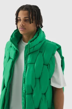 Flash Sale boohooMAN Hand Weft Padded Gilet green