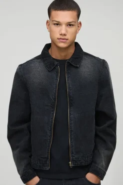 New boohooMAN Harrington Denim Jacket washed black