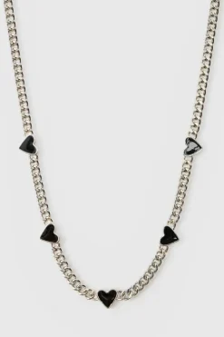 Online boohooMAN Heart Charm Necklace In silver