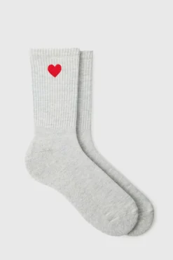 Clearance boohooMAN Heart Embroidered Half Terry Socks grey