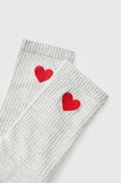 Clearance boohooMAN Heart Embroidered Half Terry Socks grey