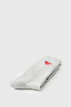 Clearance boohooMAN Heart Embroidered Half Terry Socks grey