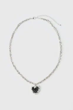 Fashion boohooMAN Heart Pendant Chunky Chain Necklace in silver