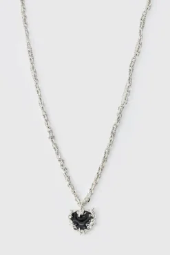 Fashion boohooMAN Heart Pendant Chunky Chain Necklace in silver