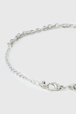 Fashion boohooMAN Heart Pendant Chunky Chain Necklace in silver