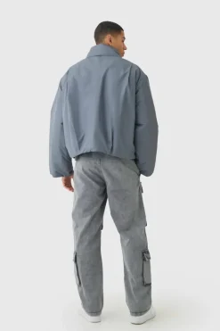 Fashion boohooMAN Heavy Padded Funnel Neck Coat In slate