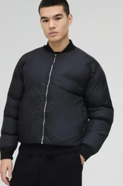 Cheap boohooMAN Heavy Padded Puffer Bomber Jacket In black