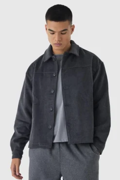 Cheap boohooMAN Heavyweight Brushed Overshirt charcoal