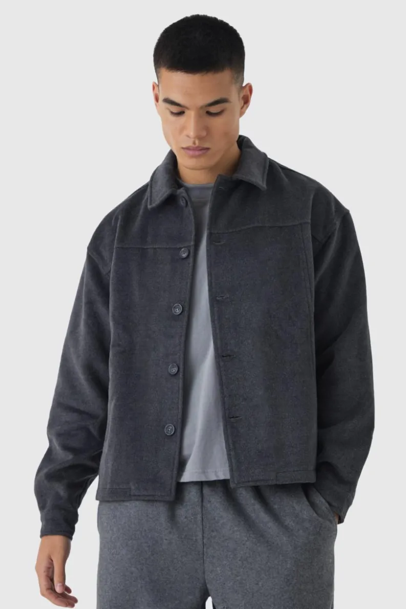 Cheap boohooMAN Heavyweight Brushed Overshirt charcoal