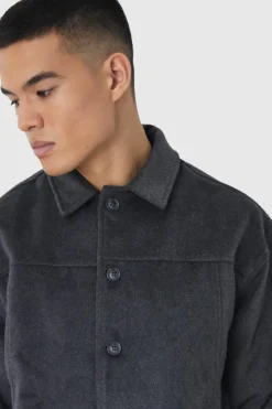 Cheap boohooMAN Heavyweight Brushed Overshirt charcoal