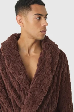 Discount boohooMAN Heavyweight Cable Knit Fleece Robe chocolate