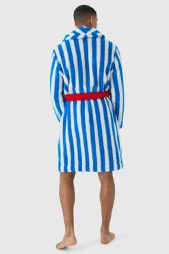 Shop boohooMAN Heavyweight Contrast Stripe Fleece Robe multi