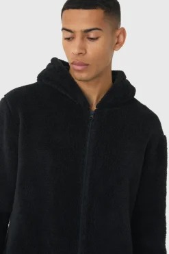 Best boohooMAN Heavyweight Cuffed Hooded Fleece Onesie black