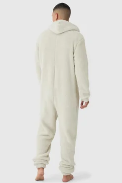 Best boohooMAN Heavyweight Cuffed Hooded Fleece Onesie grey