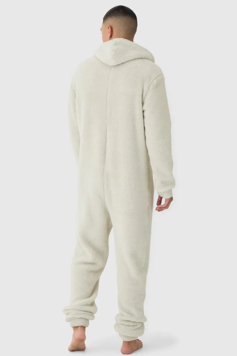 Best boohooMAN Heavyweight Cuffed Hooded Fleece Onesie grey