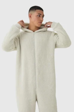 Best boohooMAN Heavyweight Cuffed Hooded Fleece Onesie grey