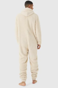 Cheap boohooMAN Heavyweight Hooded Fleece Onesie stone
