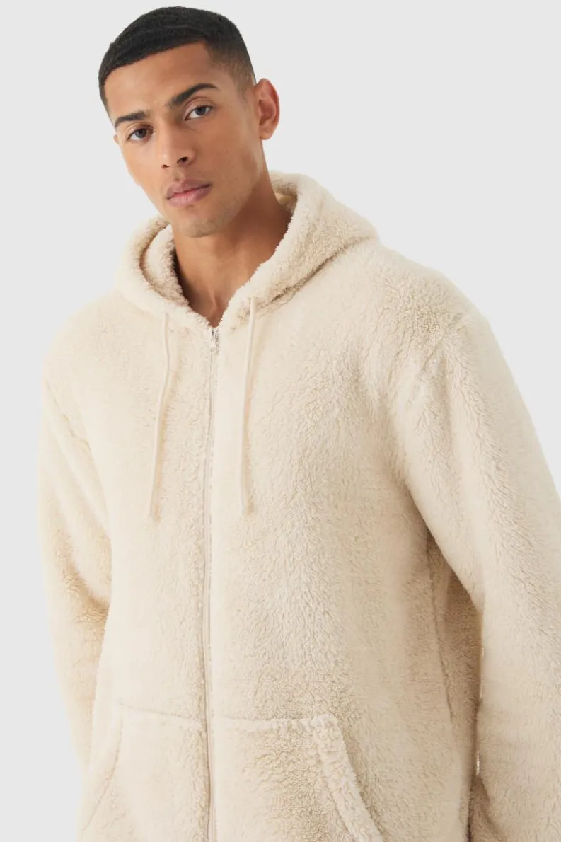 Cheap boohooMAN Heavyweight Hooded Fleece Onesie stone