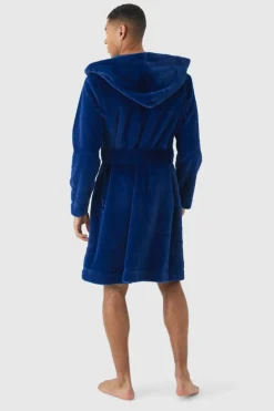 Sale boohooMAN Heavyweight Hooded Fleece Robe navy
