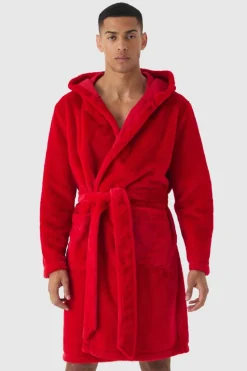 Outlet boohooMAN Heavyweight Hooded Fleece Robe red