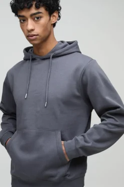 New boohooMAN Heavyweight Interlock Hoodie charcoal