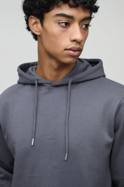 New boohooMAN Heavyweight Interlock Hoodie charcoal